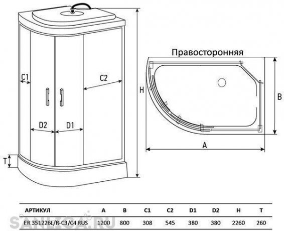 Душевая кабина ERLIT ER351226R-C3-RUS
