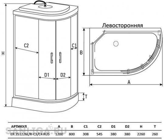 Душевая кабина Erlit ER351226L-C4-RUS